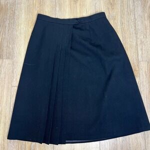 Vintage Neiman Marcus‎ 100% Pure Wool Pleated Midi Skirt Black